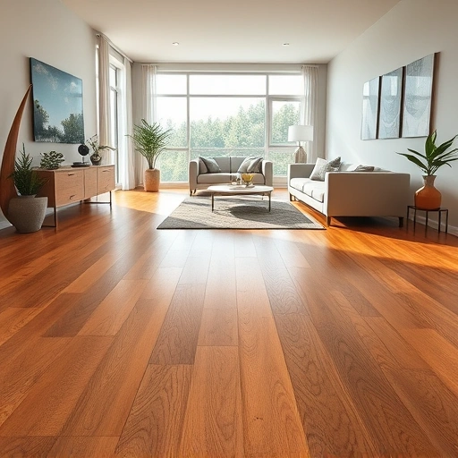 Beautifully finished hardwood floor in Lyon Township MI, showcasing rich grain patterns and modern minimalist decor.