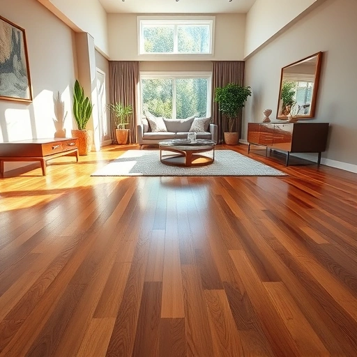 Spacious Milan MI room with polished hardwood floors, modern decor, and natural light highlighting intricate grain patterns.