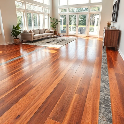 Flooring installation in Lyon Township MI features polished hardwood and tile accents in a stylish living area.