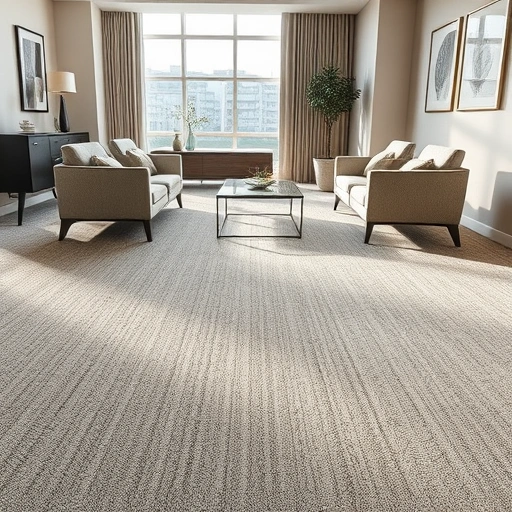 Completed carpet flooring installation in a modern Ann Arbor interior, showcasing plush texture and elegant decor.
