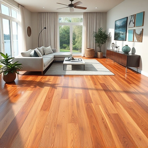 Modern living room in Whitmore Lake, MI with elegant wood and tile flooring, stylish furniture, and natural light.