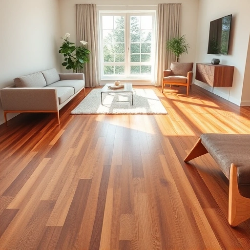Beautiful hardwood flooring installation in Chelsea MI, featuring warm tones and modern decor in natural light.