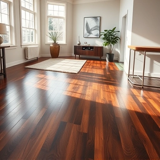 Spacious room with dark hardwood flooring, large windows, cozy rug, minimalist decor, and natural light in Ann Arbor MI.