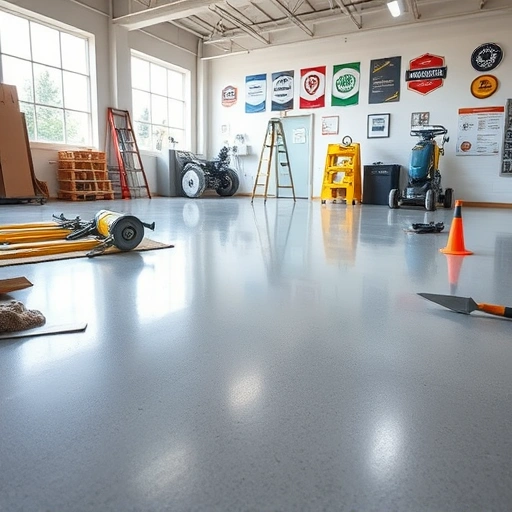Pristine polished concrete floor in Ann Arbor with organized tools in a well-lit workshop showcasing professionalism.
