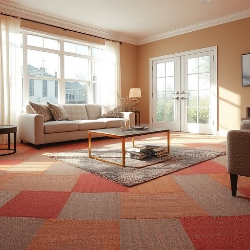 Spacious living room in Scio Township MI showcasing rich textured carpet and elegant decor under soft natural light.