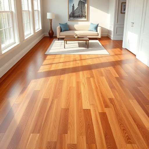 Completed hardwood flooring installation in spacious room with elegant trim, natural light, and stylish decor elements.
