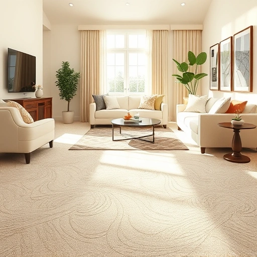 Spacious living room in Pittsfield Township with plush beige carpet, elegant decor, and natural light enhancing comfort.