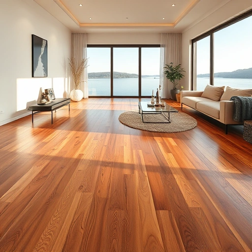 Stunning hardwood floor installation in Walled Lake MI with rich tones, modern decor, and natural light accents.