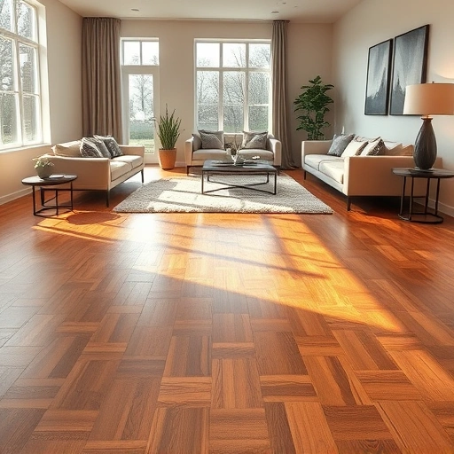 Luxurious hardwood flooring installation in a modern Troy MI home, featuring warm tones and elegant decor.
