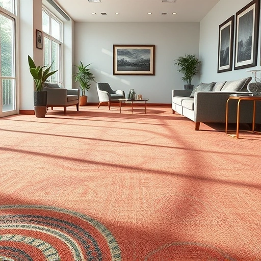 Vibrant carpet flooring installation in a cozy living room, showcasing intricate patterns and stylish decor.