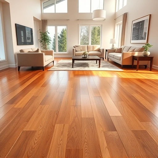 Spacious living room in Hamburg Township with polished oak hardwood floors and modern decor creating an inviting atmosphere.