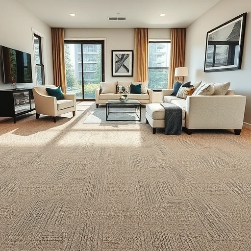 Luxurious carpet installation in a spacious living room with elegant furniture and natural light in Commerce Township MI.