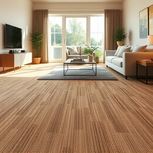 Carpet flooring installation in a spacious living room with warm earth tones and modern decor in Green Oak Township MI.