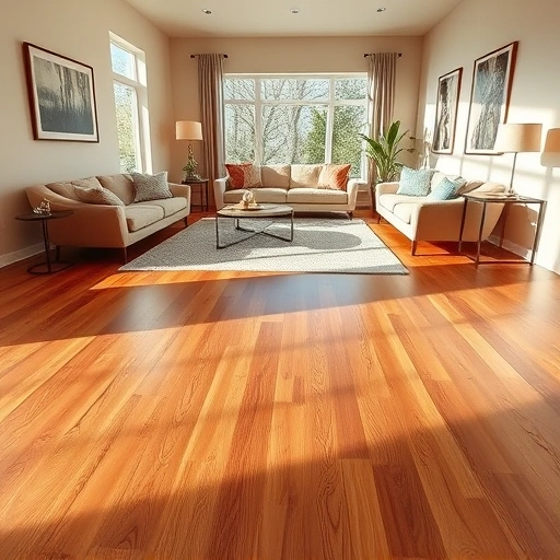Beautiful hardwood flooring in a stylish living room in Walled Lake, MI, showcasing rich tones and elegant decor.