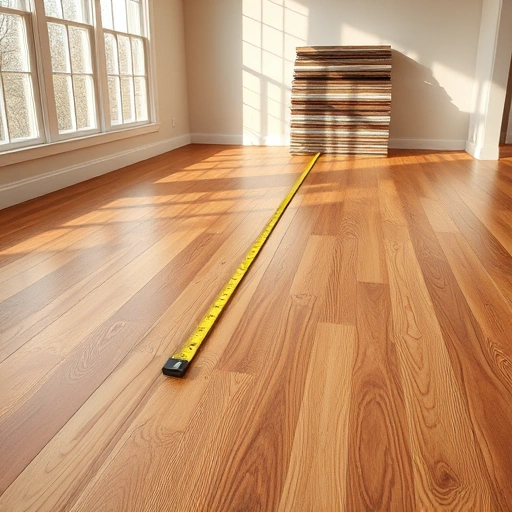 Flooring measurement in Ann Arbor, MI showcases polished hardwood with intricate grain, natural light, and flooring samples.