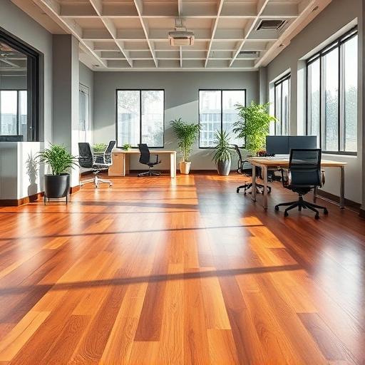 Spacious Ann Arbor office with polished hardwood flooring, modern furniture, and natural light for a sophisticated atmosphere.