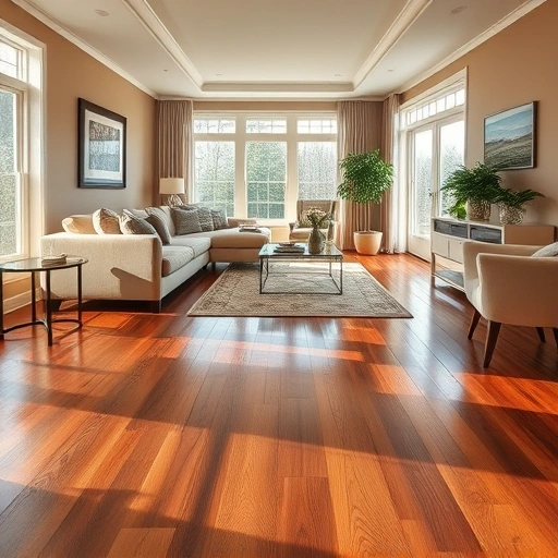 Spacious Northville living area with polished hardwood floors, elegant furniture, and warm neutral walls.