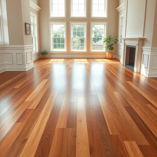 Showcasing a beautiful oak hardwood floor installation in a bright, empty room with natural light and neutral walls.