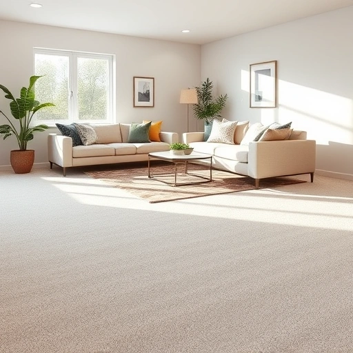 Cozy modern living room in Green Oak Township MI featuring soft neutral carpet, stylish furniture, and natural light.