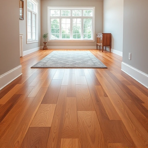 Luxurious hardwood flooring installation in Rochester Hills with rich tones, ambient lighting, and a cozy area rug.