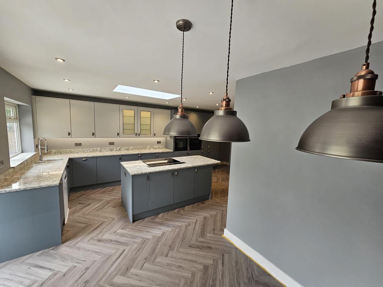Bright family kitchen with pale cabinetry