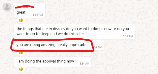 Client feedback screenshot