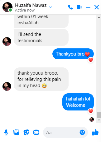 Client feedback screenshot