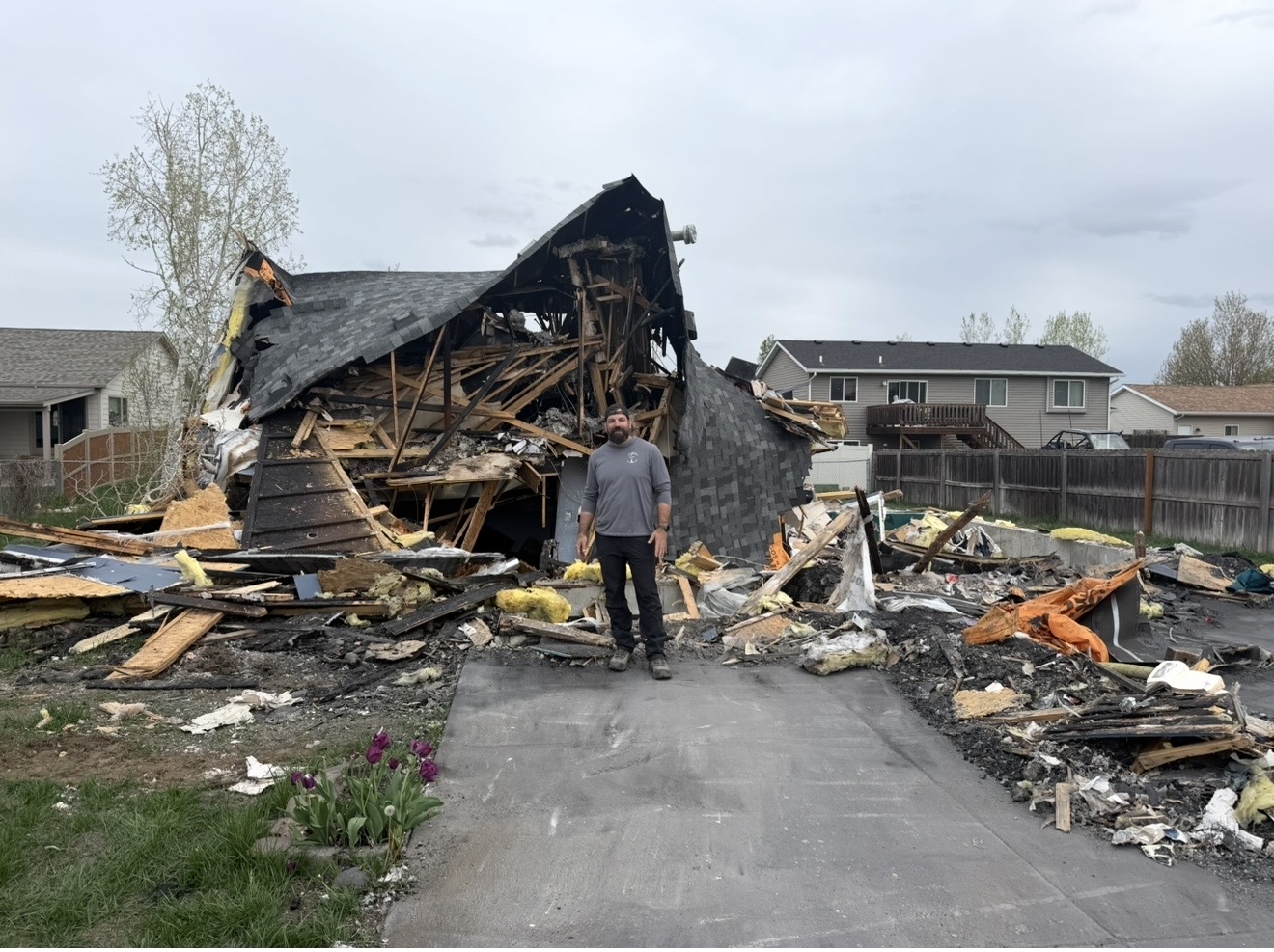 Ryan Schnitzmeier founder of Breach and Clear Demolition with his family in Billings MT