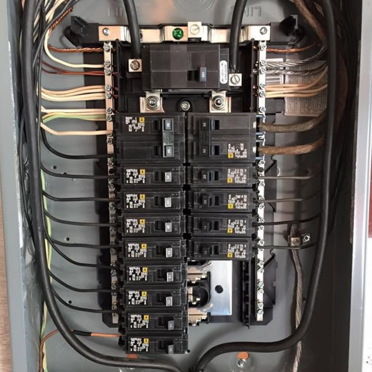 Electrical service panel and breakers