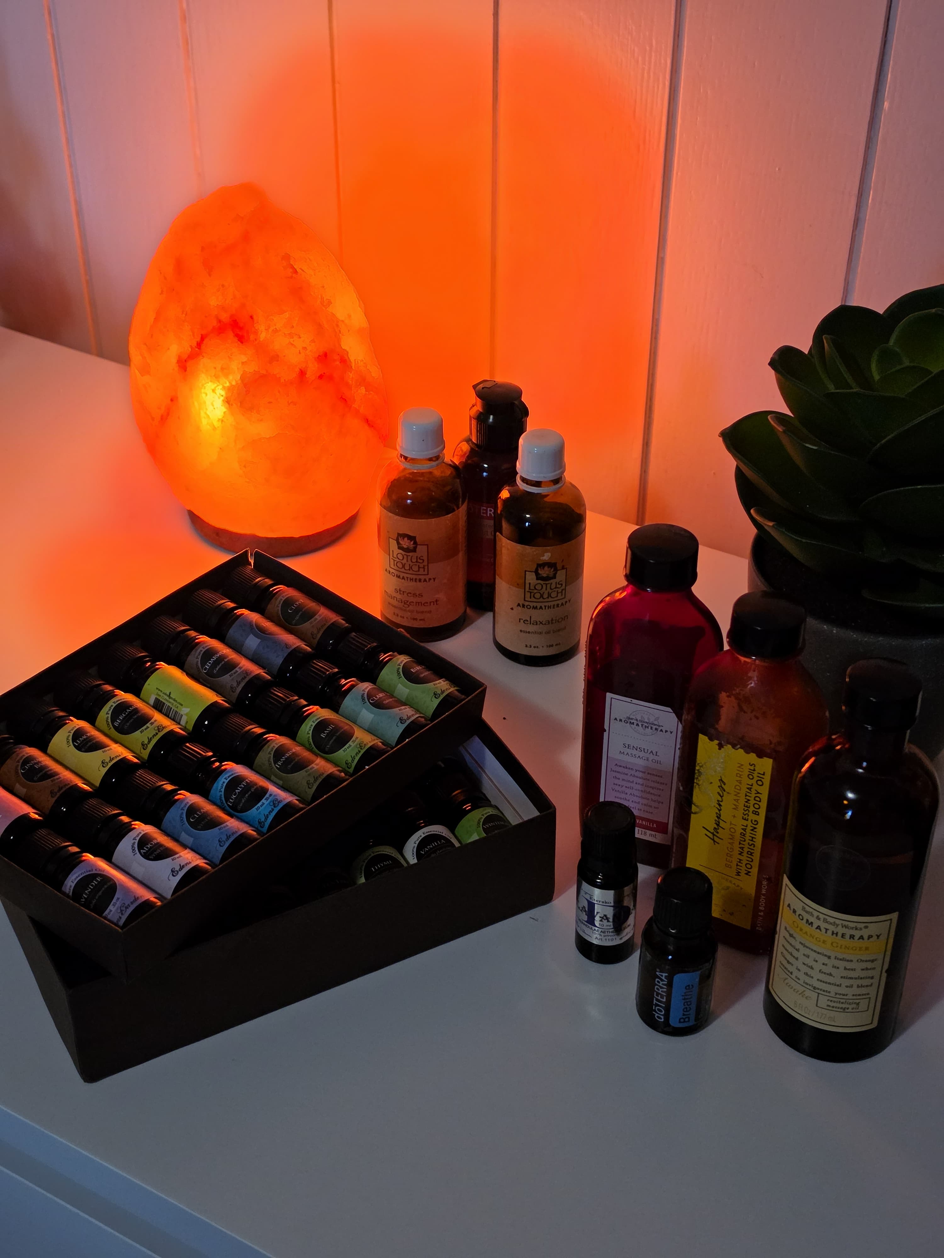 A boxed collection of pure essential oils