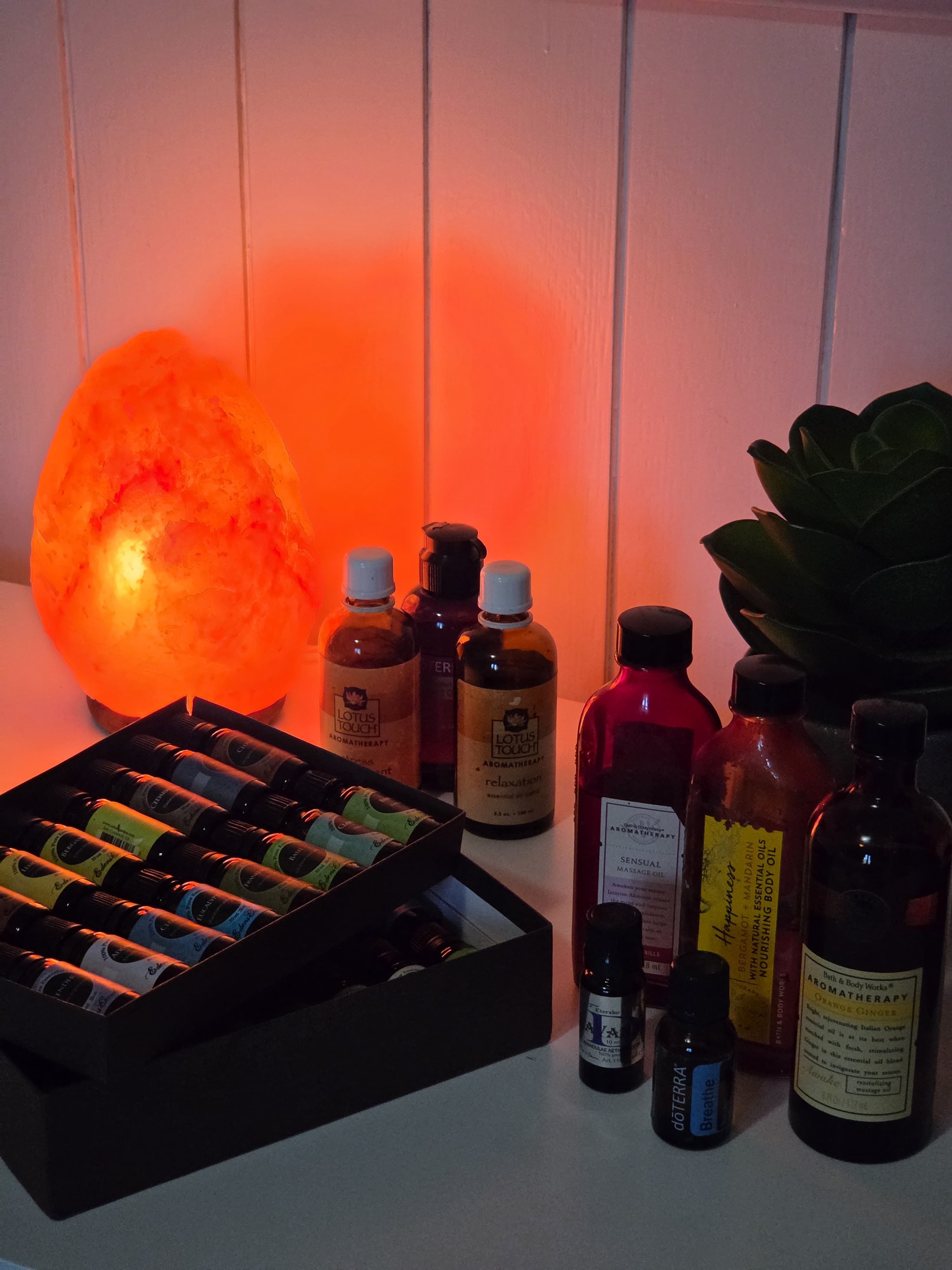 Aromatherapy bottles on the massage table