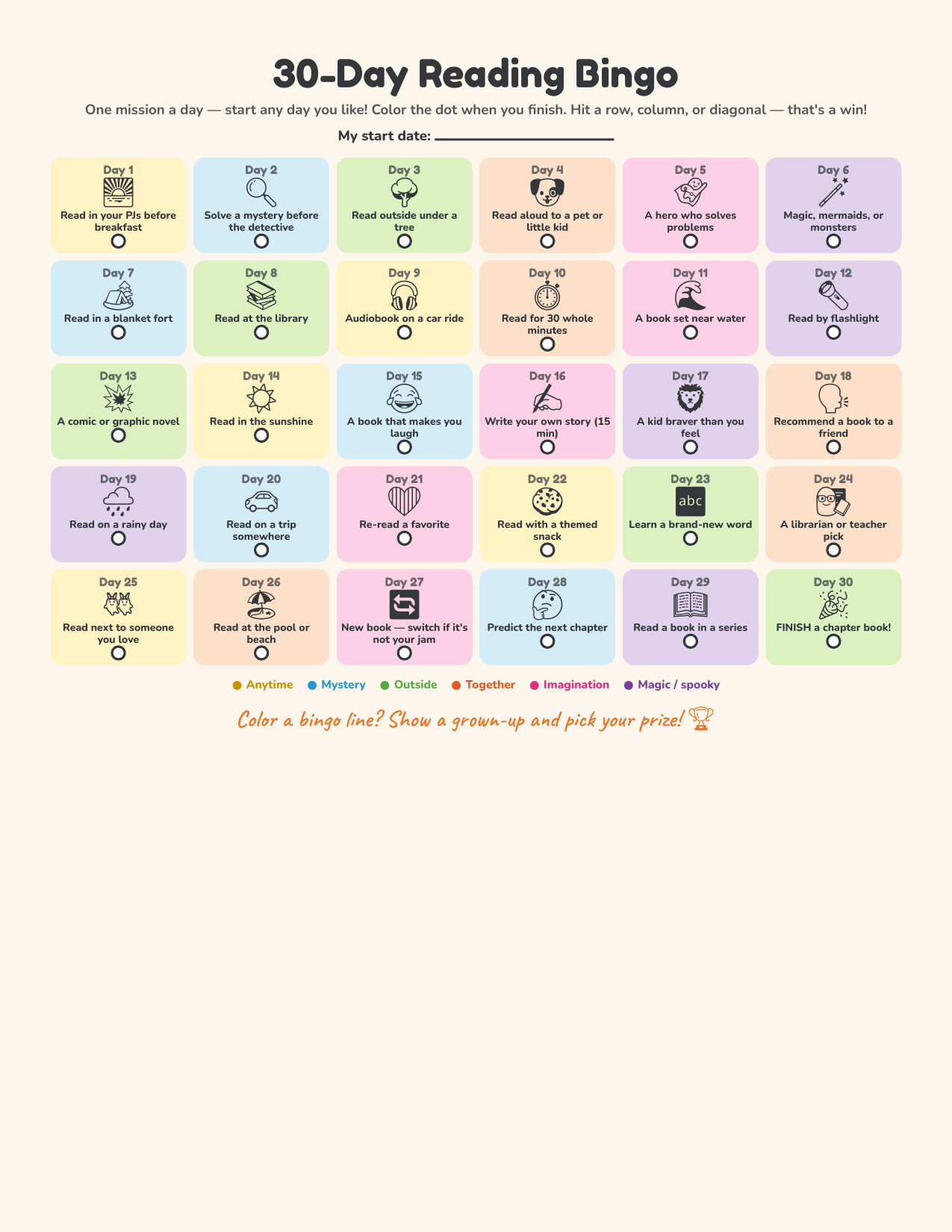 30-day reading bingo