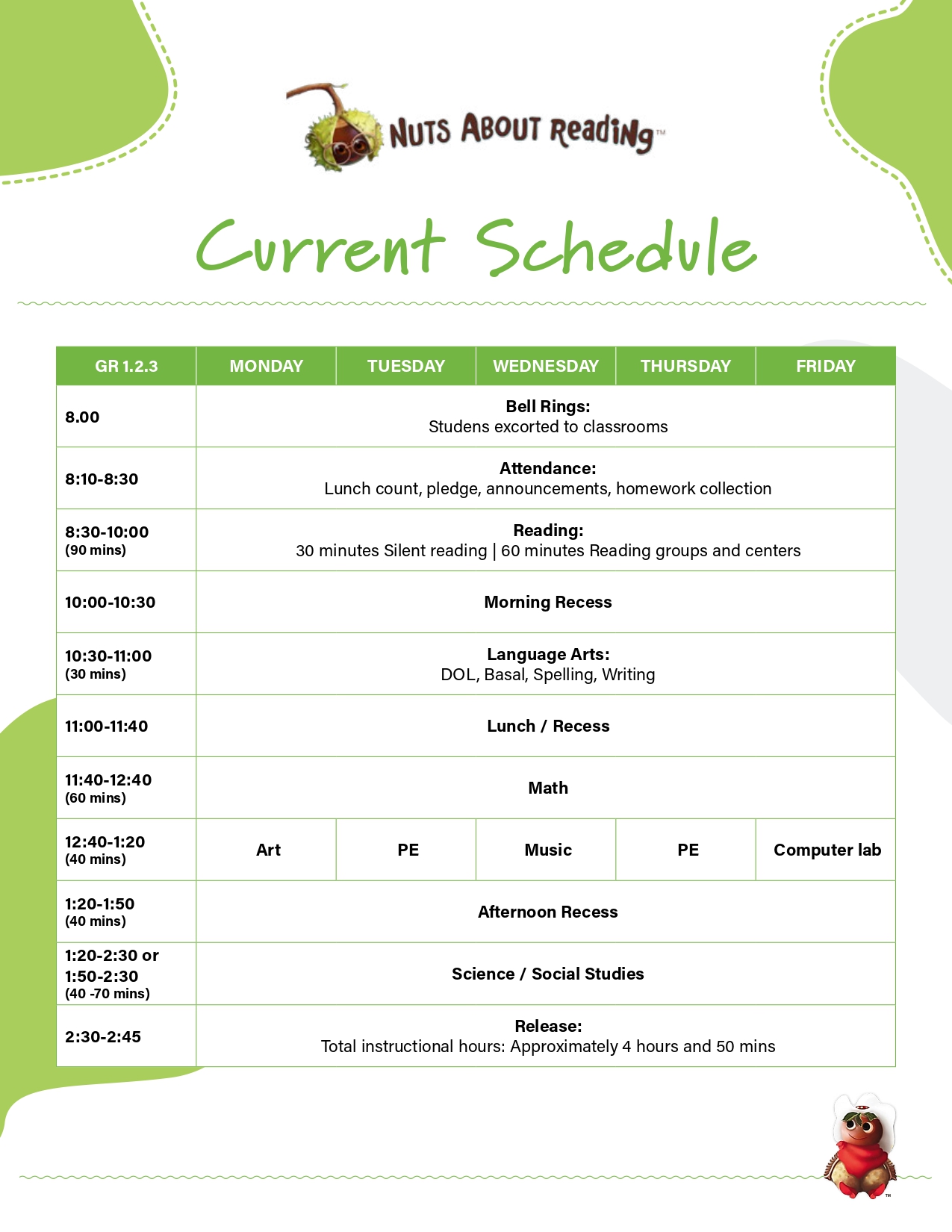 Updated School Schedule
