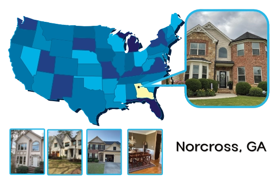 Map showing the 40-mile coverage area of JFC Group LLC centered on Norcross GA
