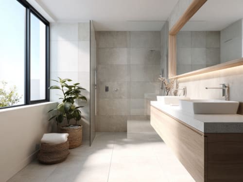 Contemporary bathroom renovation with bright natural light