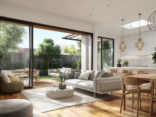 Single-storey home extension with open-plan living room