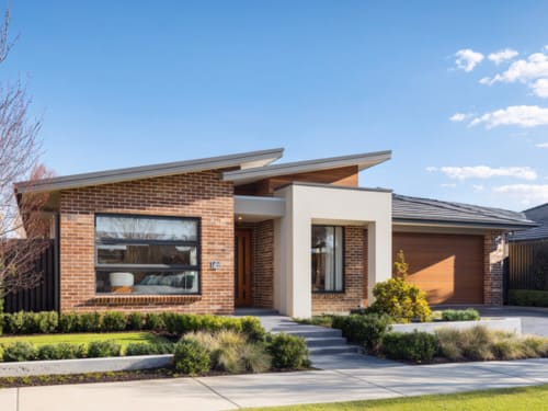 Single-story Australian brick home with modern design and sunlit exterior