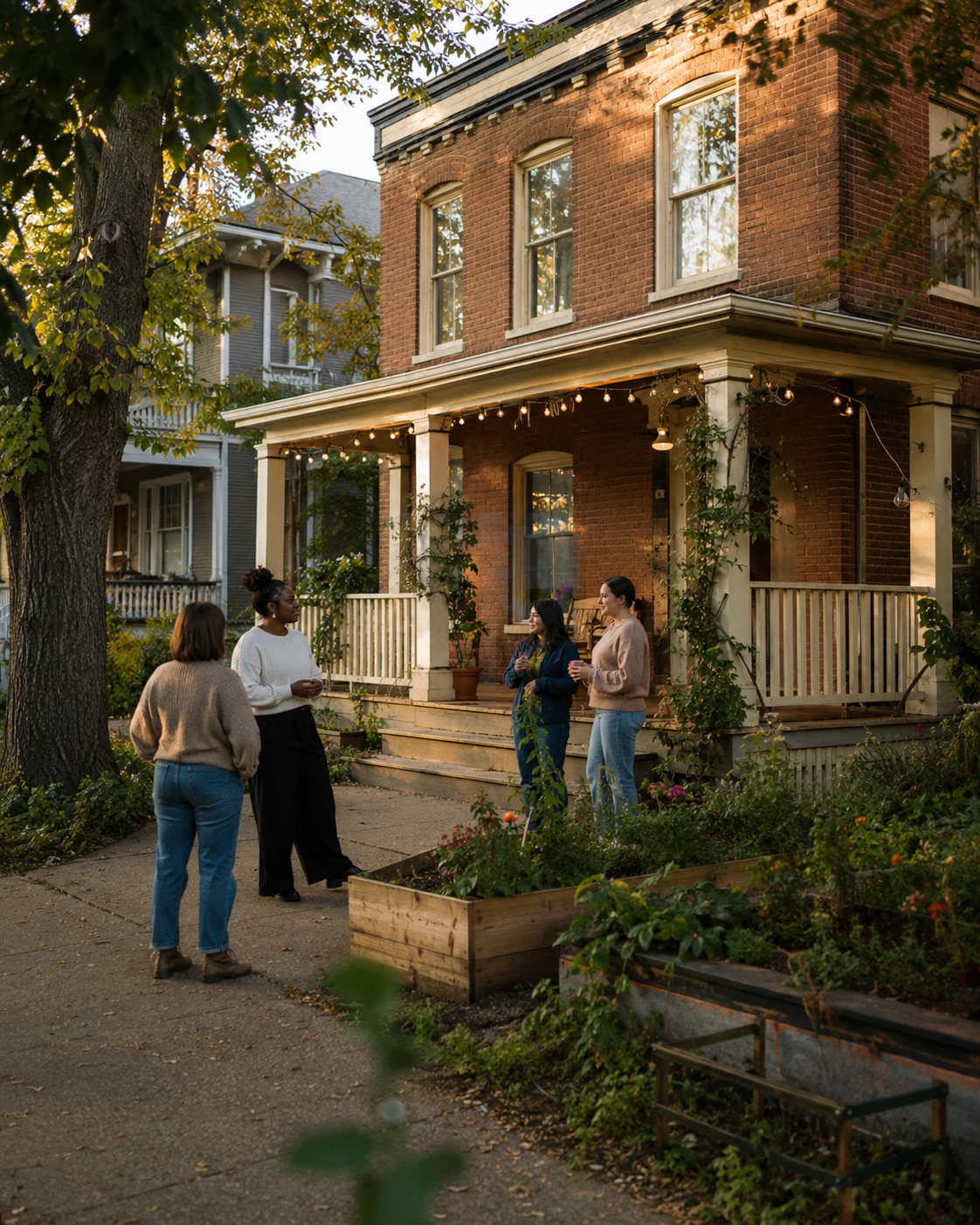Campus community residents outside housing