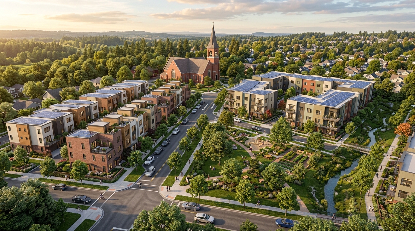 Master-planned church community development with attainable housing