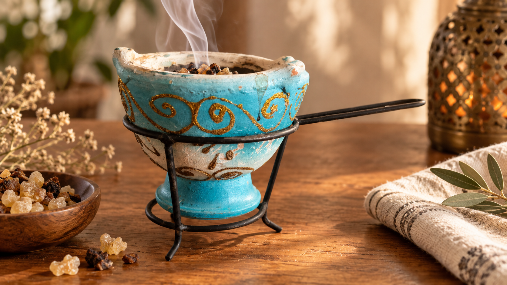 Encensoir utilisé dans ma pratique avec la résine et le bakhour