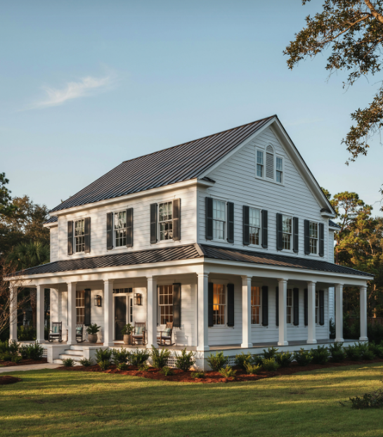 Fully repaired shingle roof on the same lowcountry home after storm damage repair