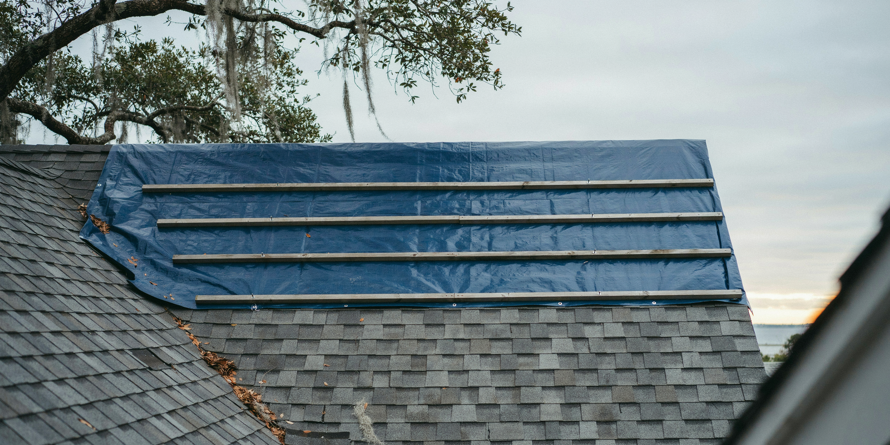 Emergency tarp on a roof