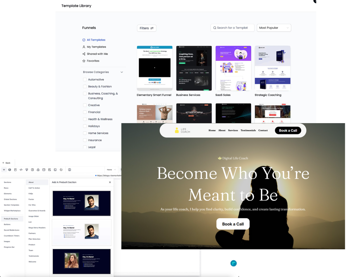 3 Screenshots of the MarketRev platform tools to convert leads into customers.