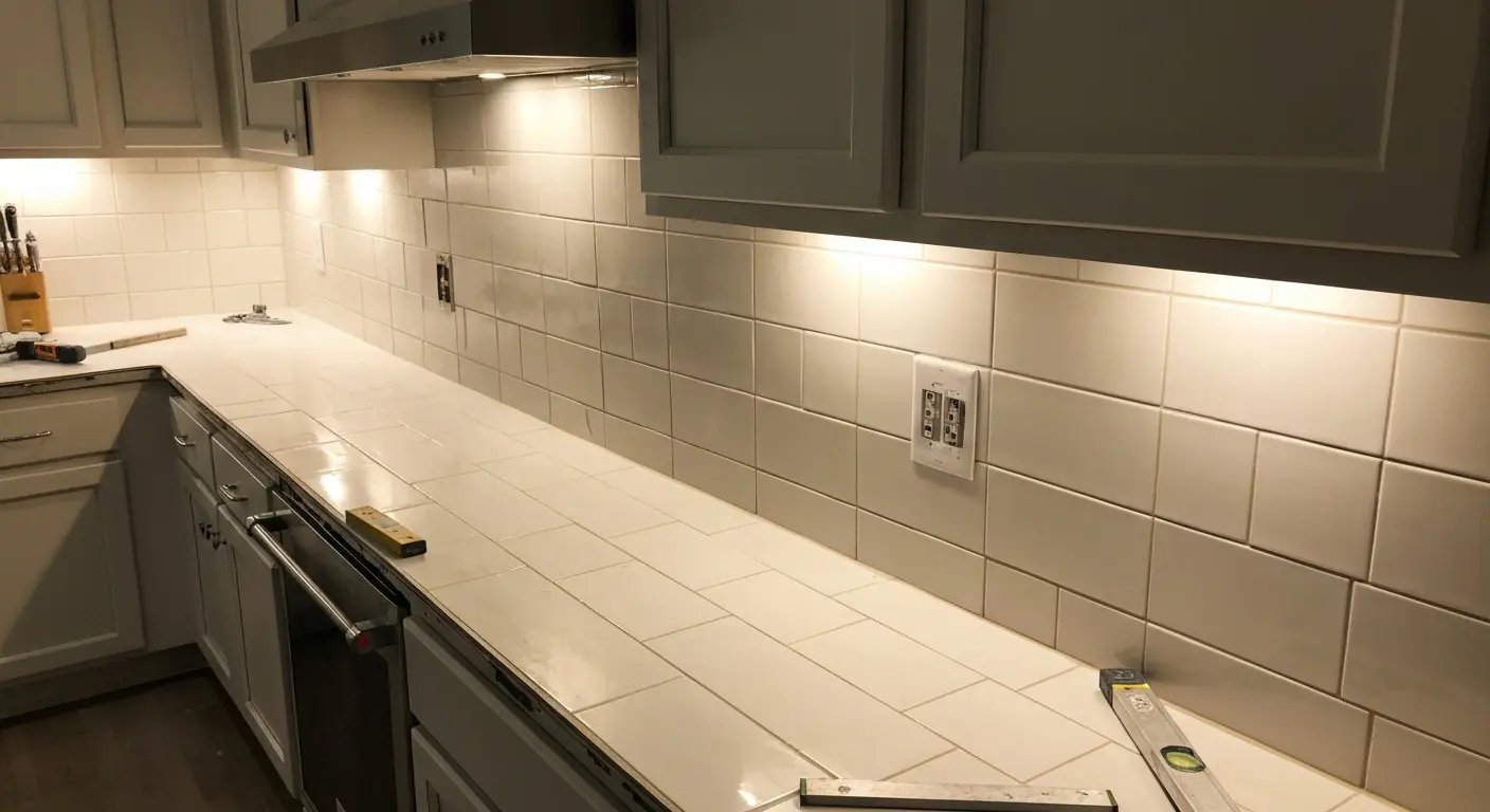 Kitchen lighting and backsplash installation