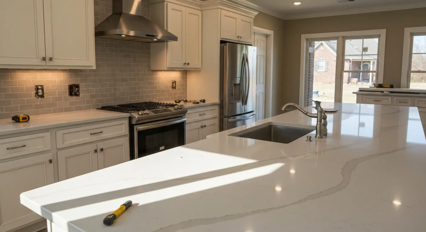 Custom kitchen with quartz countertops and stainless steel appliances