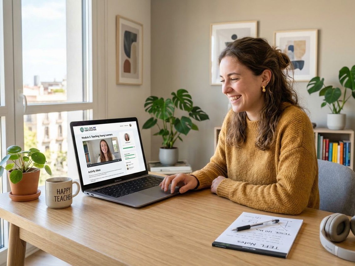 Woman studying TEFL online