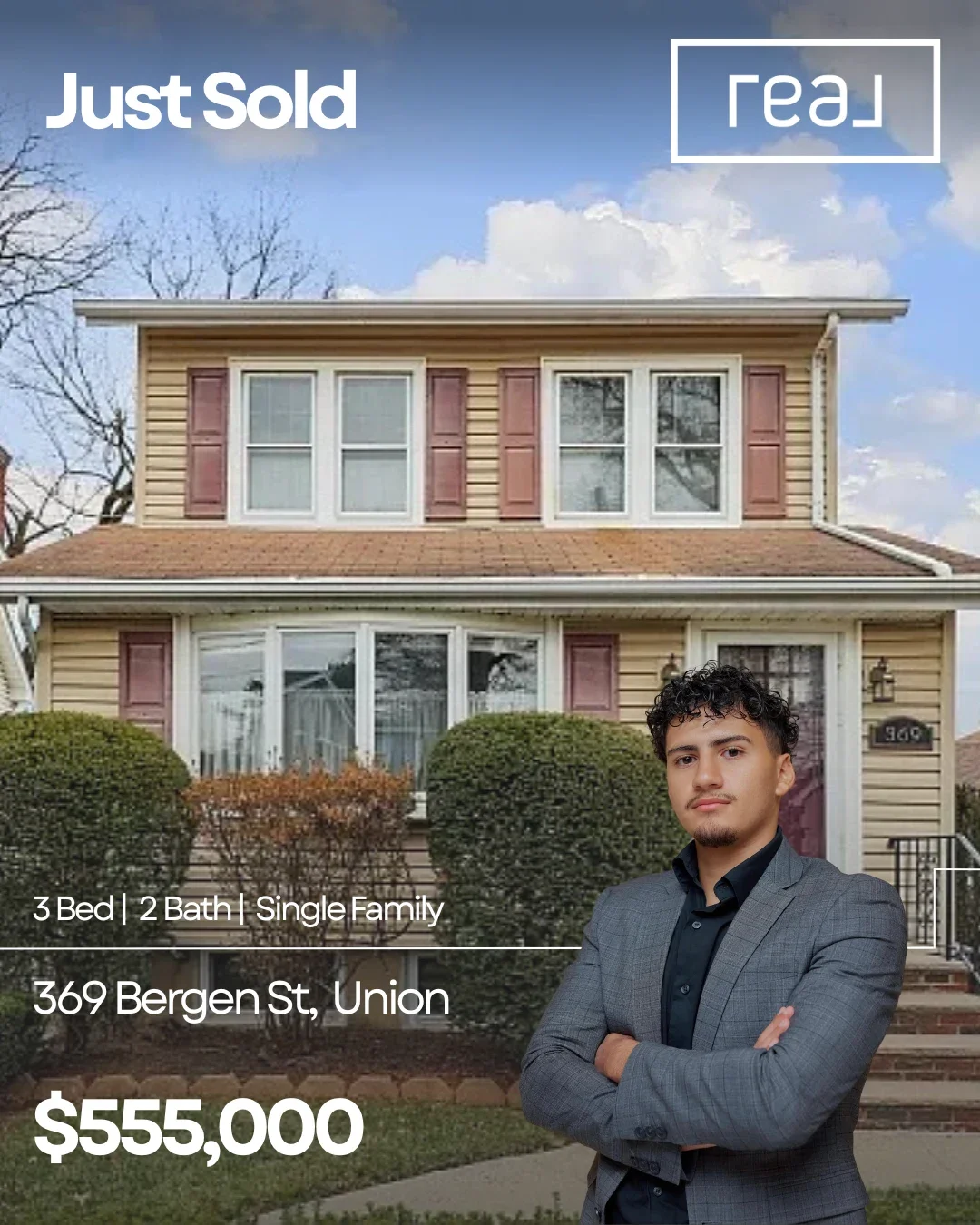 Single-family home at 369 Bergen St, Union, NJ, represented for the buyer