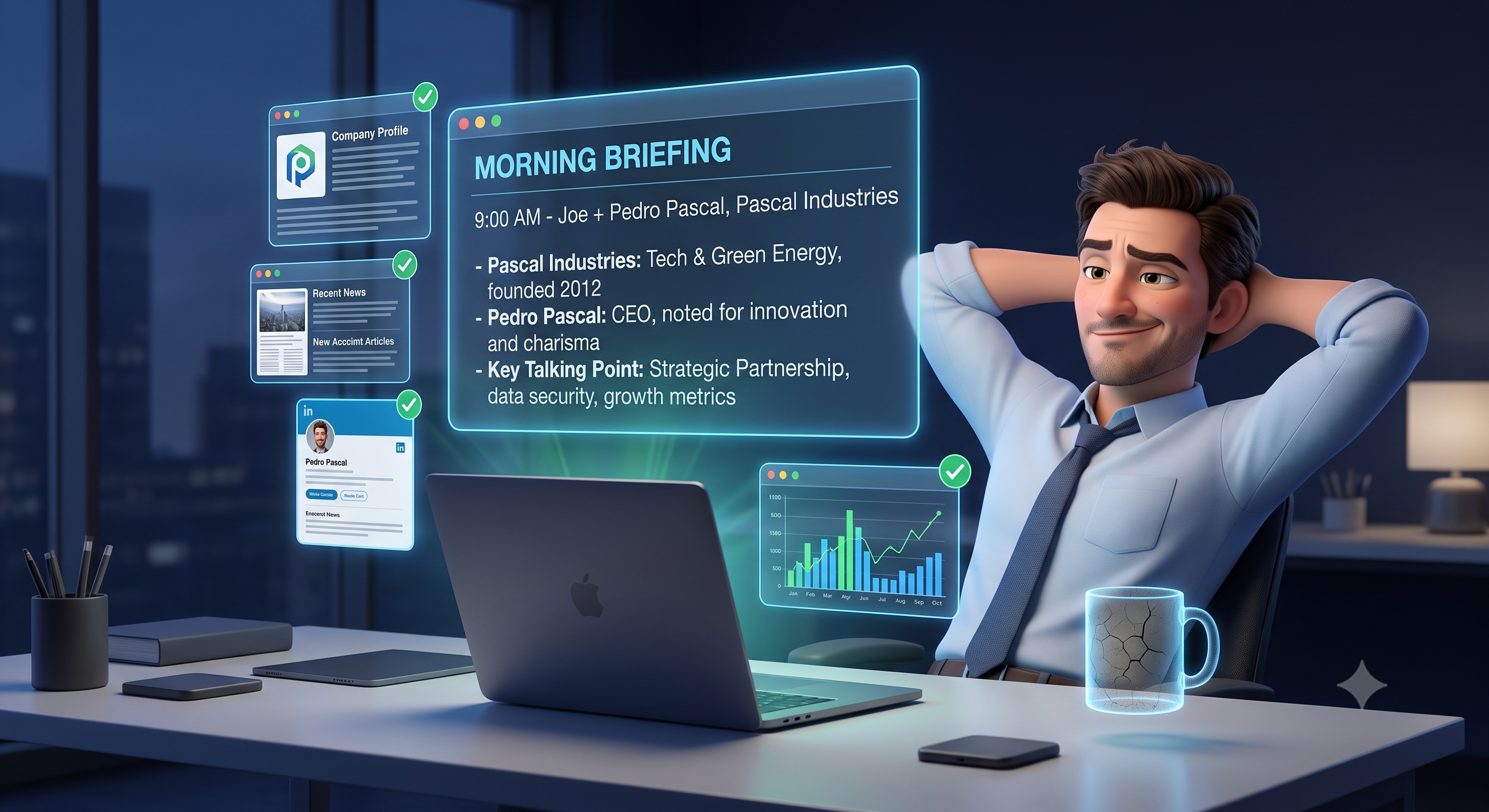 Dex works overnight so your morning brief is ready
