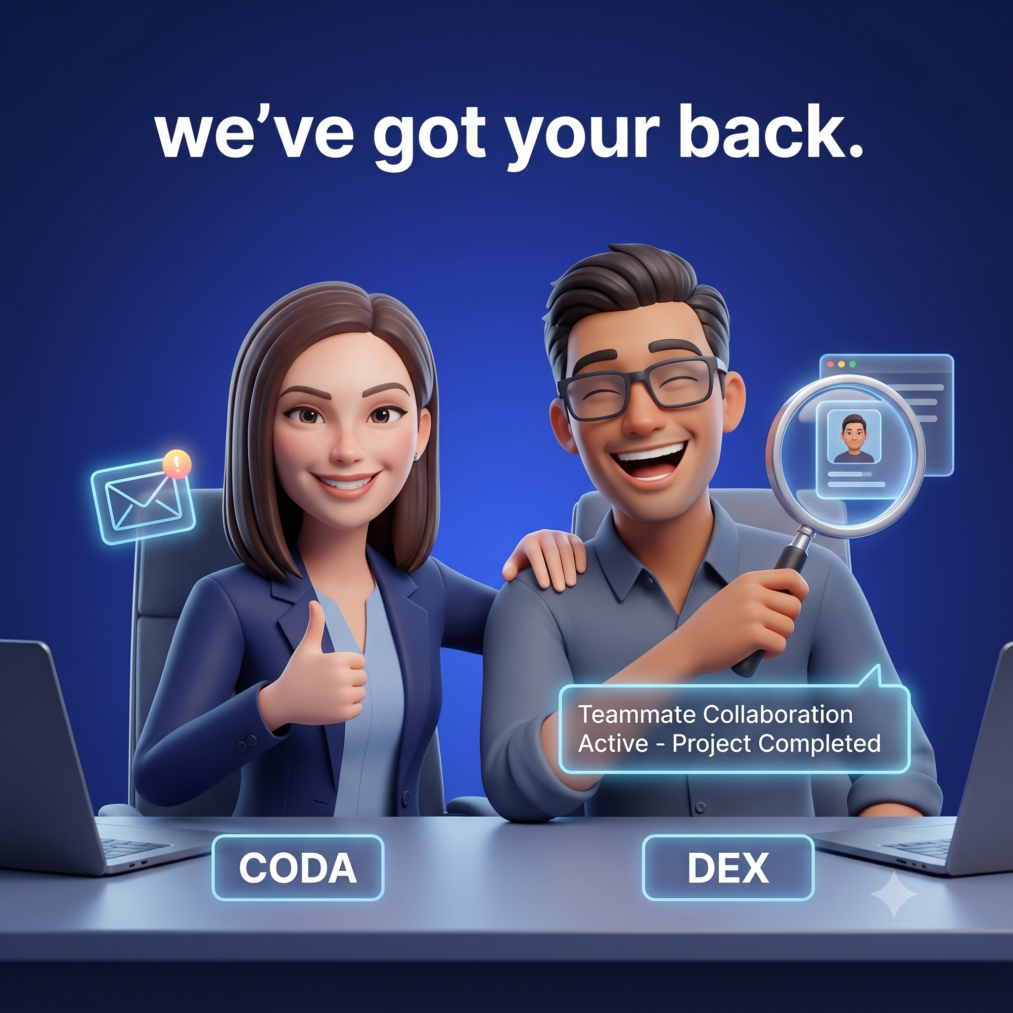 Coda and Dex — your AI teammates who've got you