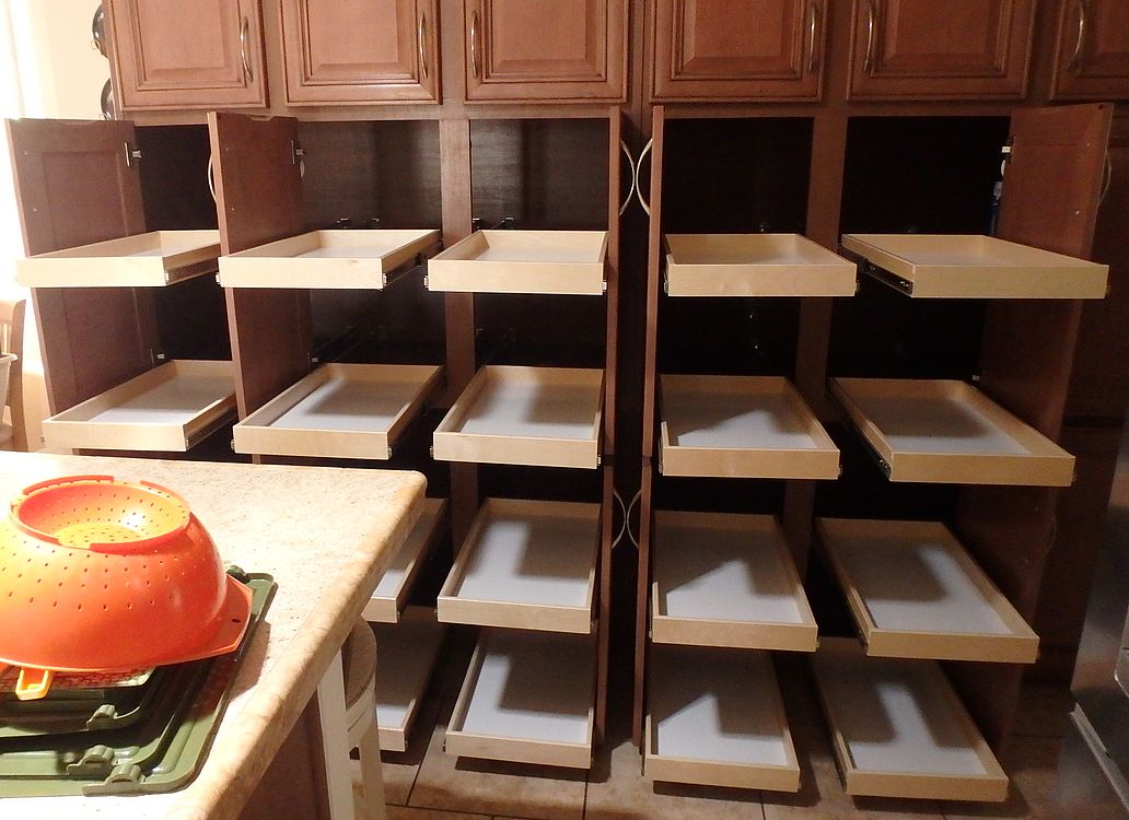 Custom pull-out shelves installed in existing cabinets, Tucson area